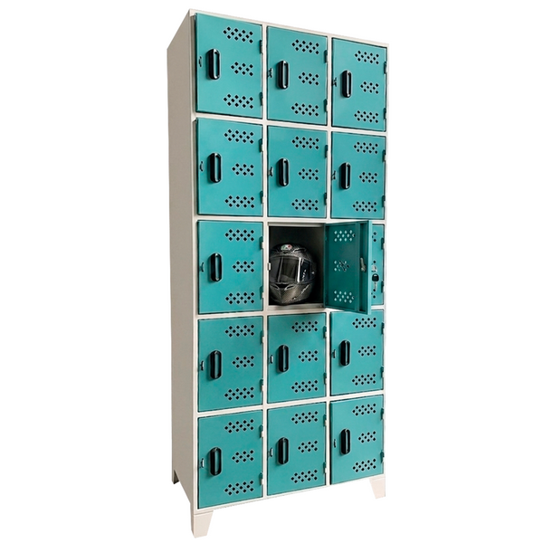 Locker Metálico de 15 Puertas con Ventilación y Base Elevada