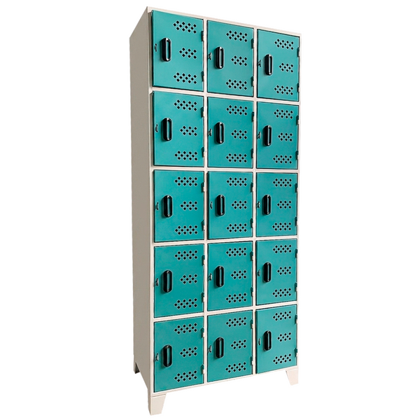 Locker Metálico de 15 Puertas con Ventilación y Base Elevada