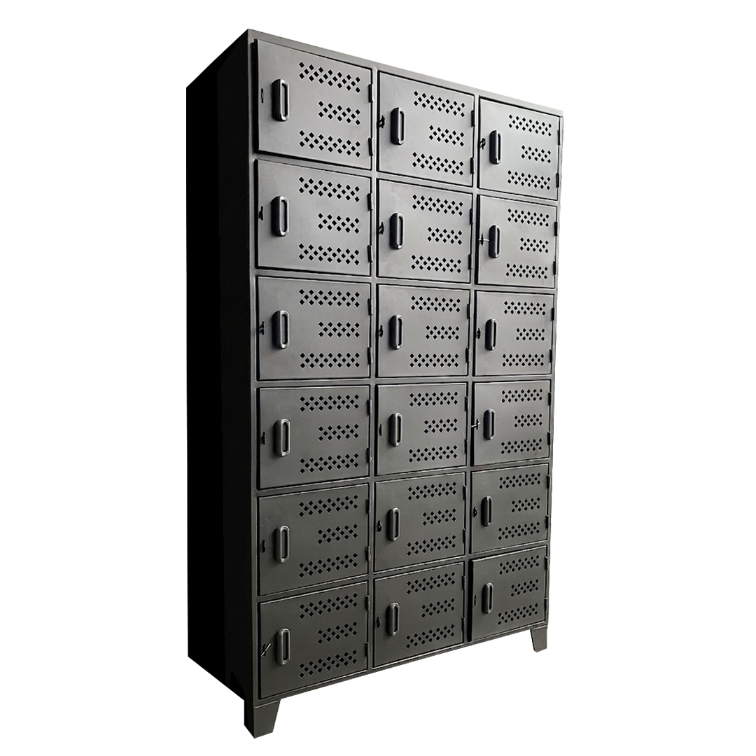 Locker Metálico de 18 Puertas con Ventilación y Base Elevada