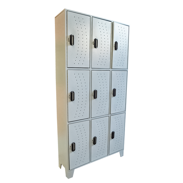 Locker Metálico de 9 Puertas con Ventilación y Base Elevada