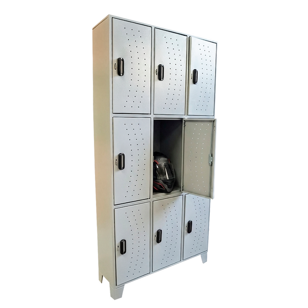 Locker Metálico de 9 Puertas con Ventilación y Base Elevada