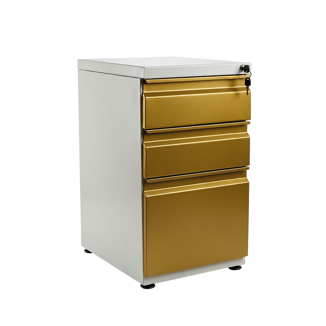 Archivador Metálico de 3 Gavetas con Cerradura - Acabado Bicolor Oro/Plata